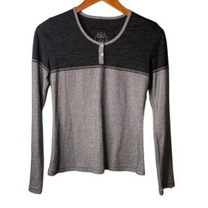 Prana Striped Long Sleeve Henley Tee Shirt Top Lightweight Knit Color Block